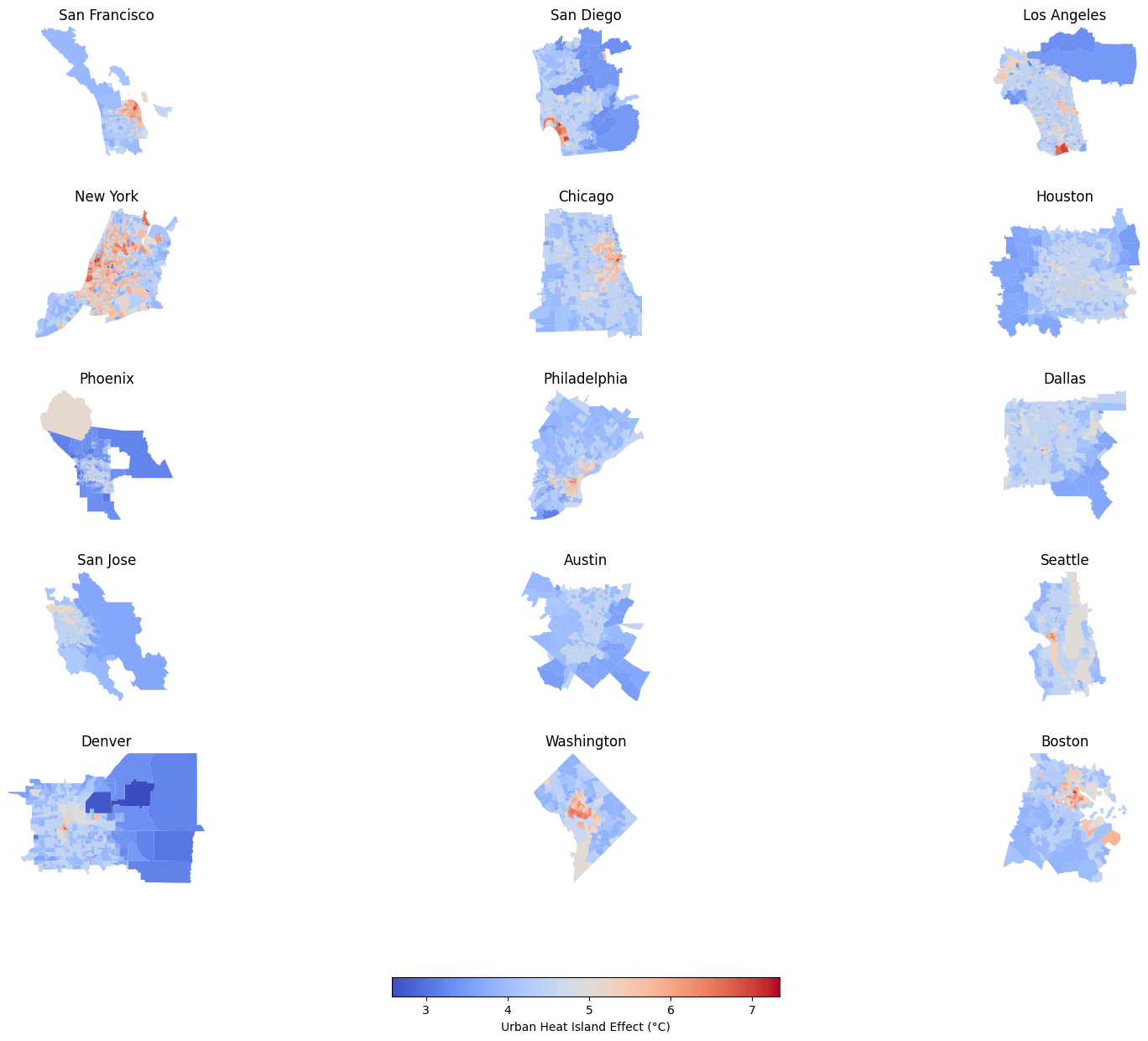 Maps of heat islands