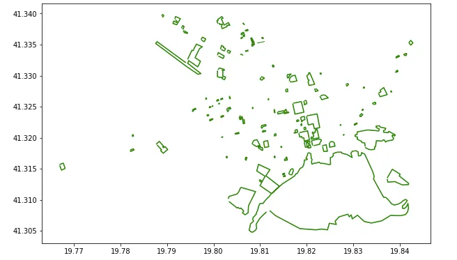 The polygons show parks, recreational areas in Tirana